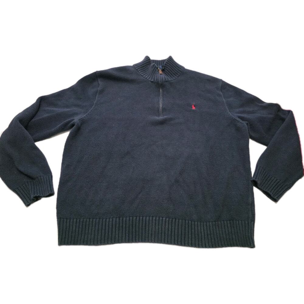 Polo Ralph Lauren Mens Navy Blue Quarter Zip Sweater Size XL Red Pony